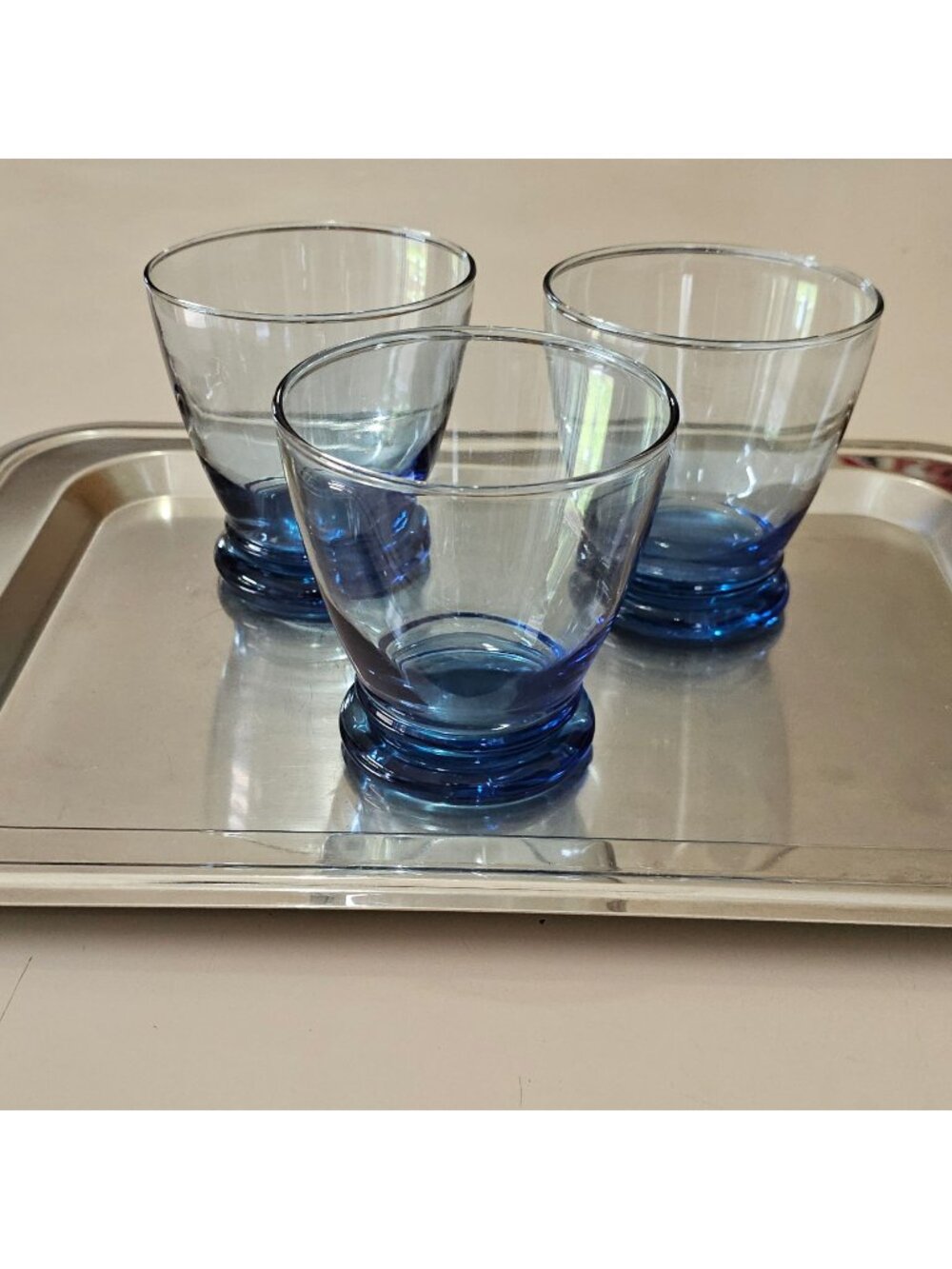 Anchor Hocking Saturn Blue Double Old Fashion Glasses 4" Vintage Set Of 3